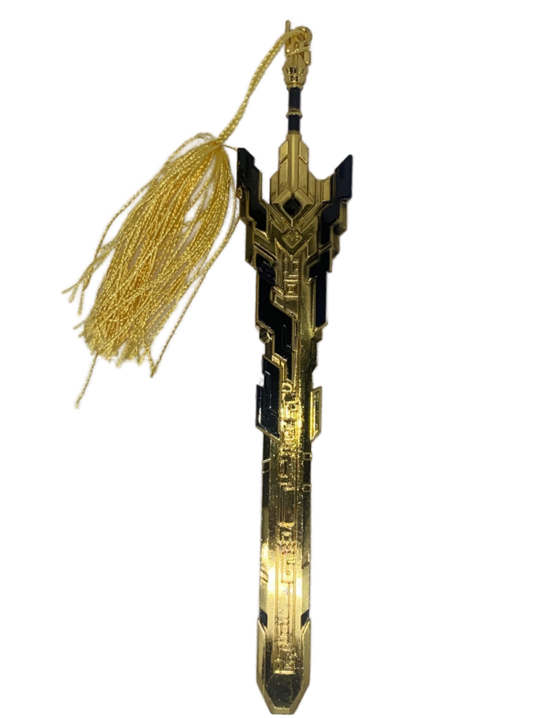 Mini réplique Lame Brute, miniature dorée inspirée de l’arme emblématique de Genshin Impact, parfaite pour les fans et collectionneurs.