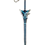 Porte-clés Tombe-Neige en Argétoile de Genshin Impact, réplique fidèle et détaillée de l’arme mythique, parfait pour les fans et collectionneurs."