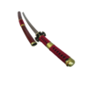 Katana Sandai Kitetsu inspiré de One Piece, présenté avec son fourreau rouge laqué et sa garde noire distinctive. Le manche est recouvert d'un tressage rouge et noir, offrant une prise en main traditionnelle.