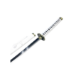 Katana blanc au design épuré, inspiré de l'univers de One Piece, avec un manche tressé en blanc et noir et une lame élégante.