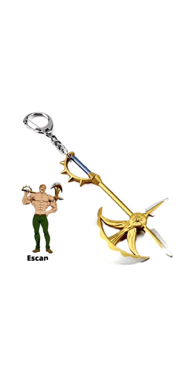 Porte-clés Hache Escanor, réplique miniature de l’arme divine Rita de Seven Deadly Sins, parfait pour les fans et collectionneurs.