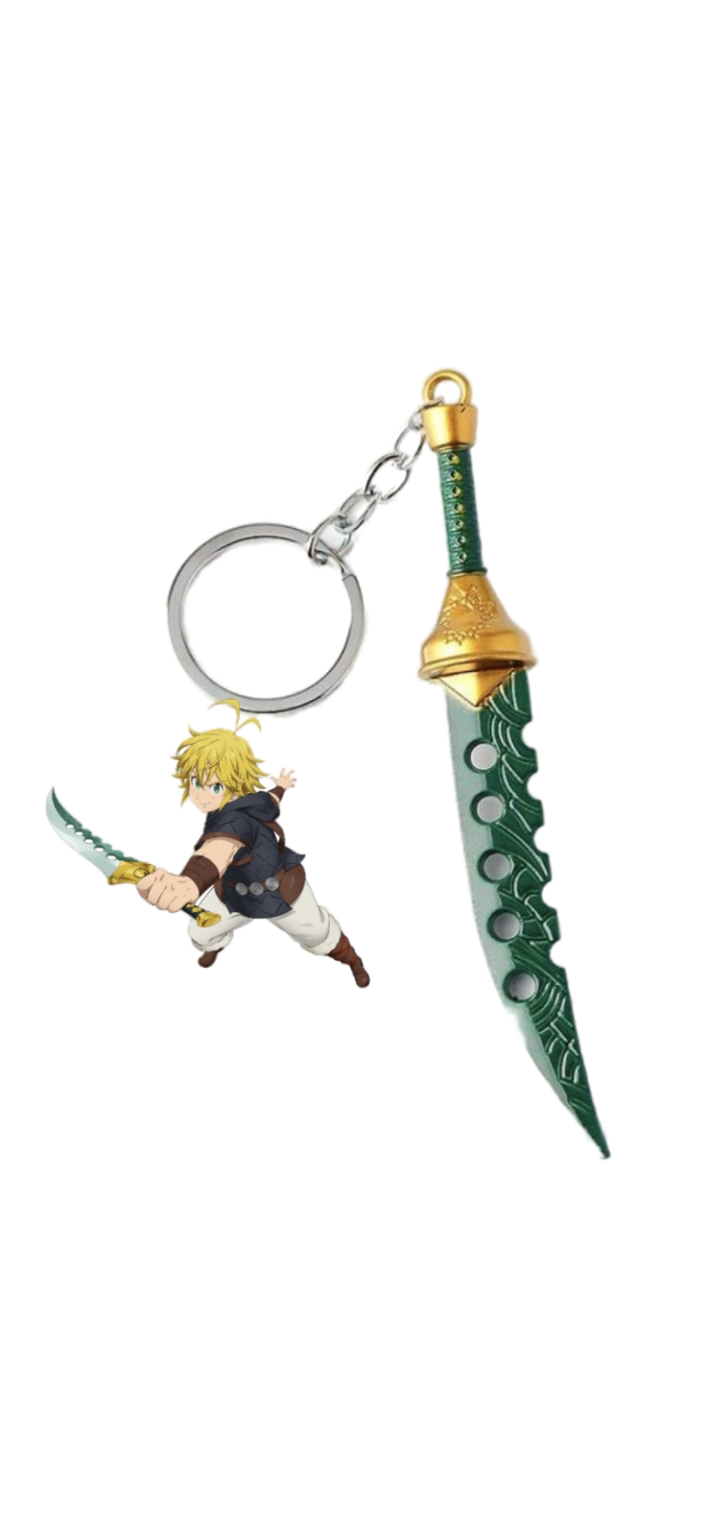 Porte-clés Meliodas Lostvayne, miniature de l’épée mythique de Seven Deadly Sins, parfait pour les fans et collectionneurs.