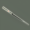 Katana de Sasuke Uchiha, inspiré de l'univers Naruto, avec son design emblématique noir et blanc et le symbole Uchiha sur le fourreau, posé sur un fond uni.